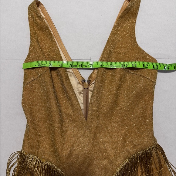 Miss Circle Elegant Gold V-Neck Fringe Dress Size XS - Picture 12 of 15
